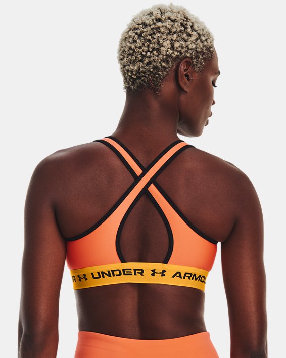 Women's Armour® Mid Crossback Sports Bra, Orange, pdpMainDesktop image number 1